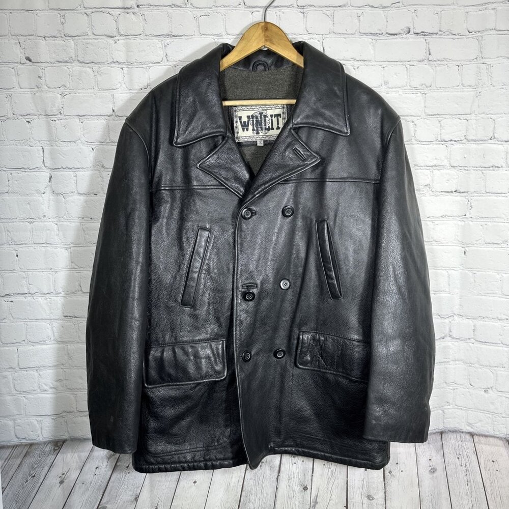 Winlit Black Mens Leather Jacket Medium‎ Biker Lined Motorcyle Moto Vintage